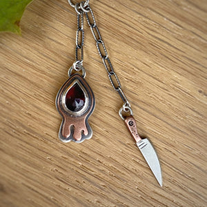 Garnet Drippy + Knife Necklace / 18”