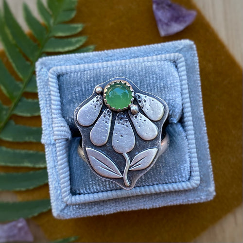 Chrysoprase Coneflower Ring / Size 9