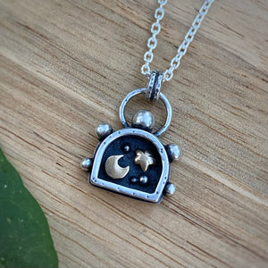 Moon & Star Lantern Shadowbox Necklace / 19”