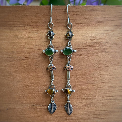 Citrine, Green Serpentine, & Tiger’s Eye Forest Nymph Earrings