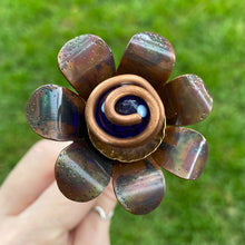 Load image into Gallery viewer, Copper, Brass, &amp; Glass Flower Pick / Navy Dots