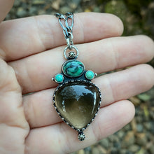 Load image into Gallery viewer, Black Bridge Variscite, Smokey Quartz, Pyrite, &amp; Turquoise Chunky Chain Statement Necklace / 18”