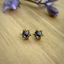 Load image into Gallery viewer, Iolite Brass Flower Stud Earrings