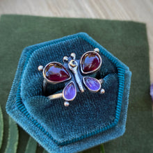 Load image into Gallery viewer, Garnet &amp; Amethyst Lunar Butterfly Ring / Size 10
