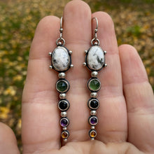 Load image into Gallery viewer, Dendritic Opal, Green Serpentine, Onyx, Amethyst, &amp; Citrine Statement Earrings