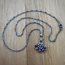 Load image into Gallery viewer, Purple Copper Turquoise Lunar Flower Necklace / 16”