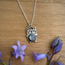 Load image into Gallery viewer, Scout, the Rainbow Moonstone Kitty Necklace / Choose your Chain Length!