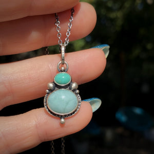 Turquoise & Larimar Pendant Necklace / 17”