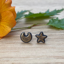 Load image into Gallery viewer, Brass Layered Moon &amp; Star Stud Earrings