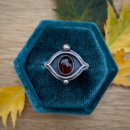 Garnet Evil Eye Ring / Size 6.5