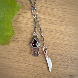 Garnet Drippy + Knife Necklace / 19”