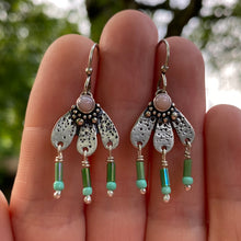 Load image into Gallery viewer, Pink Opal Beaded Fringe Flower Earrings
