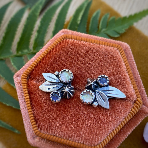 Fluorite & Iolite Leafy Stud Earrings