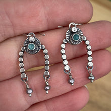 Load image into Gallery viewer, Amazonite &amp; Pearl Arch Dangle Earrings