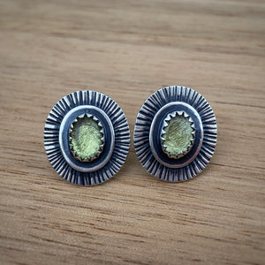 Peridot Stamped Oval Stud Earrings