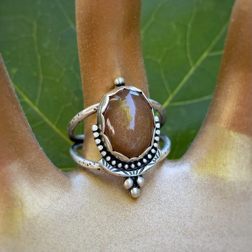 Peach Moonstone Statement Ring / Size 9.25 - 9.5