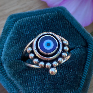 Evil Eye Millefiori Glass Ring / Size 8.75
