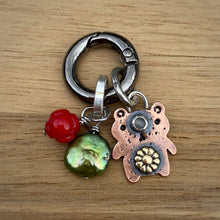 Load image into Gallery viewer, Louise the Bear Copper &amp; Peach Moonstone Charm