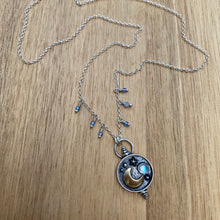 Load image into Gallery viewer, Rainbow Moonstone Moon Shadowbox Necklace / 22”
