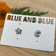 Load image into Gallery viewer, Silver Layered Moon &amp; Star Stud Earrings
