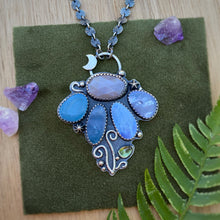 Load image into Gallery viewer, Boulder Opal, Peach Moonstone, &amp; Peridot Lunar Flower Necklace / 19.5”