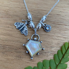 Load image into Gallery viewer, Mother of Pearl &amp; Labradorite Moth Charm Necklace / 18”