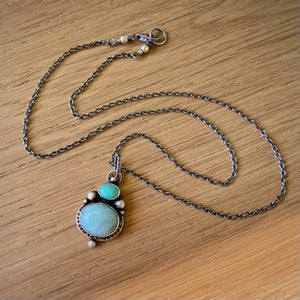 Turquoise & Larimar Pendant Necklace / 17”