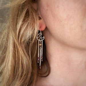 Garnet Moon & Star Beaded Fringe Earrings