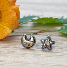 Load image into Gallery viewer, Brass Layered Moon &amp; Star Stud Earrings