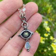 Load image into Gallery viewer, Labradorite, White Moonstone, &amp; Pyrite Eye Necklace / 20.5”