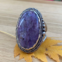 Load image into Gallery viewer, Charoite Chunky Statement Ring / Size 9