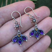 Load image into Gallery viewer, Amethyst &amp; Citrine Starry Flower Earrings