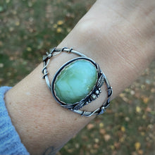 Load image into Gallery viewer, Chrysoprase &amp; Pyrite Moth &amp; Leaf Statement Cuff