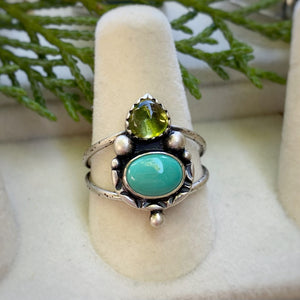 Peridot & Turquoise Statement Ring / Size 8.25