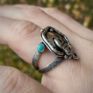 Tibetan Turquoise Magic Skull Ring / Size 8.75