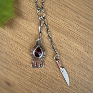Garnet Drippy + Knife Necklace / 18”