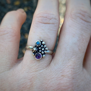 Amethyst & Labradorite Starry Flower Ring / Size 7.5