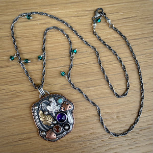 Amethyst, Sunstone, & Amazonite Forager Pendant Necklace / 18”