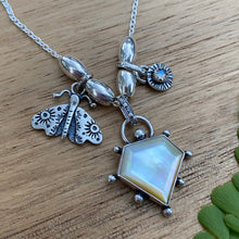 Load image into Gallery viewer, Mother of Pearl &amp; Labradorite Moth Charm Necklace / 18”