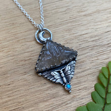 Load image into Gallery viewer, Rutile Quartz &amp; Labradorite Moth Necklace / 20”