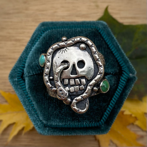 Tibetan Turquoise Magic Skull Ring / Size 8.75