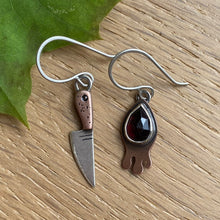 Load image into Gallery viewer, Garnet Drippy + Knife Dangle Earrings {A}