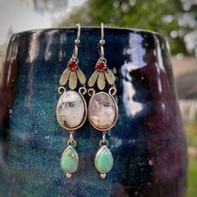 Load image into Gallery viewer, Carnelian, Dendritic Opal, &amp; Kingman Turquoise Flower Earrings
