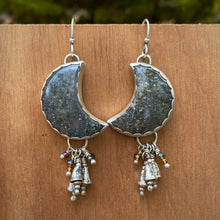 Load image into Gallery viewer, Black Sunstone Moon Bell Earrings