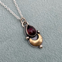 Load image into Gallery viewer, Teardrop Garnet Brass Moon Necklace / 17”