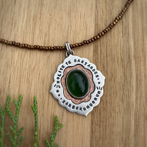Green Serpentine Ornate Frame Necklace / 17”