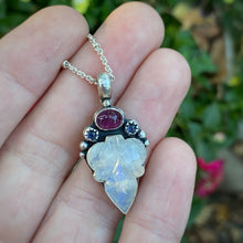 Load image into Gallery viewer, Rainbow Moonstone, Pink Tourmaline, &amp; Iolite Leaf Necklace / 20”