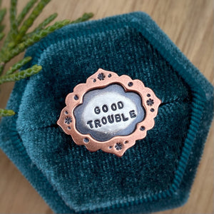 “Good Trouble” Ornate Frame Ring / Size 8.5