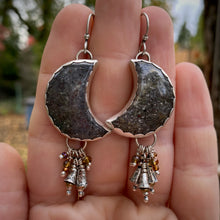 Load image into Gallery viewer, Black Sunstone Moon Bell Earrings