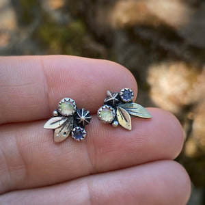 Fluorite & Iolite Leafy Stud Earrings
